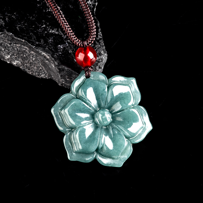 Necklace Pendant - Burma Yeşim Taşı Çiçek Kolye Ucu